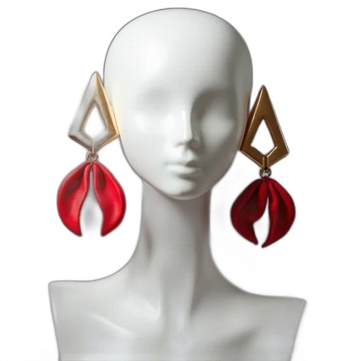 jewelry, photorealistic, 3d render, red, pair, gold, earrings, geometric transparent PNG cut-out