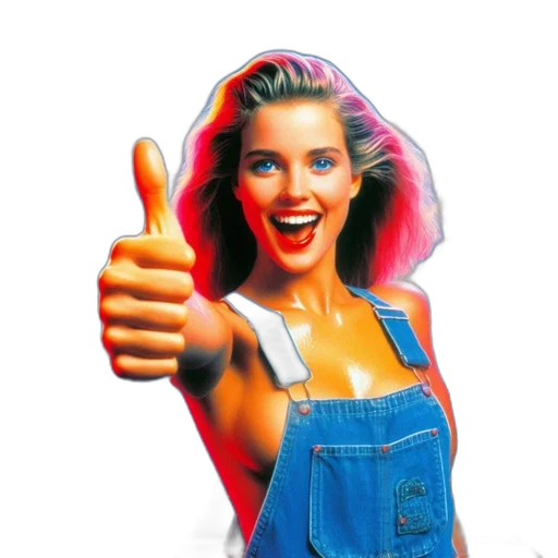 staff, photorealistic, 3d render, woman, blue, overalls, pink, hairdo transparent PNG cut-out