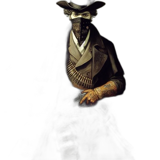 mask, hat, robot, staff, concept art, fantasy art, 3d render, photorealistic transparent PNG cut-out