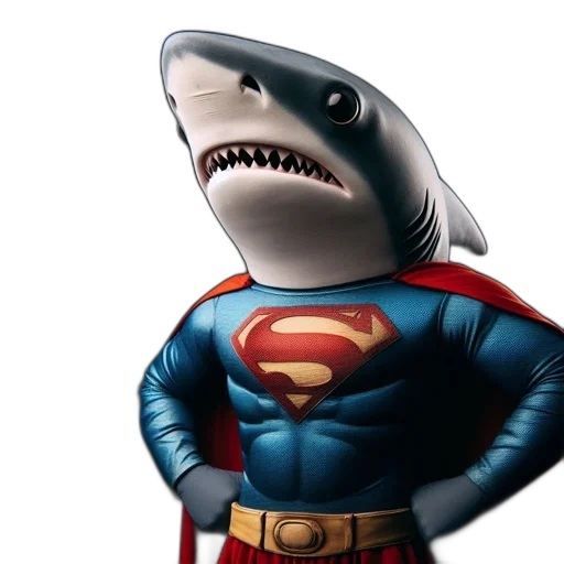 comic book art, 3d render, concept art, illustration, shark-human, hybrid, donning, classic transparent PNG cut-out