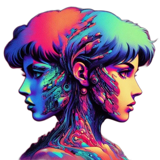 face, cyberpunk, vaporwave, concept art, pixel art, neon lights, outer space, neon transparent PNG cut-out