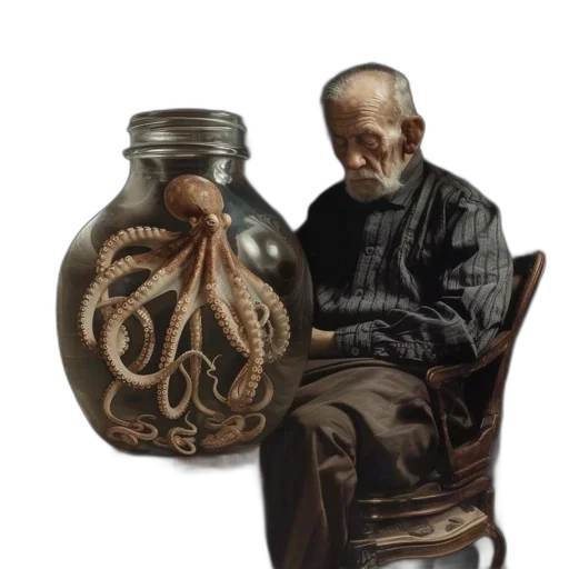 bottle, creature, mask, hair, concept art, photorealistic, oil painting, 3d render transparent PNG cut-out