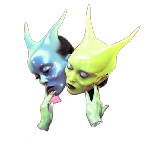 mask, creature, crown, face, 3d render, concept art, vaporwave, fantasy art transparent PNG cut-out