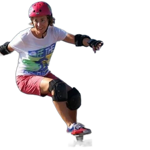 woman, wearing, helmet, knee, pads, skateboarding, around, orange transparent PNG cut-out