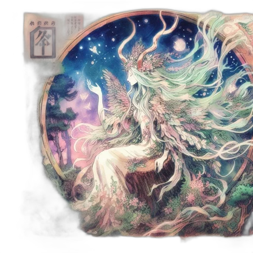 dragon, creature, mask, fantasy art, concept art, watercolor, anime, forest transparent PNG cut-out