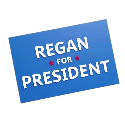 blue, rectangular, sign, white, text, reads, regan, president transparent PNG cut-out