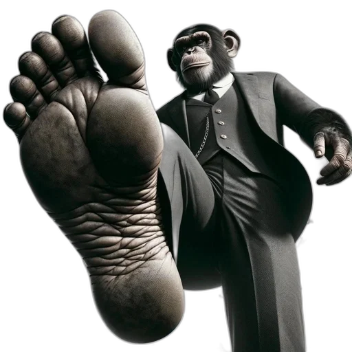 shoes, animal, creature, photorealistic, 3d render, concept art, enormous, chimpanzee transparent PNG cut-out