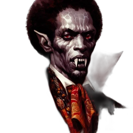 face, staff, concept art, comic book art, fantasy art, photorealistic, dark, afro-vampiric transparent PNG cut-out
