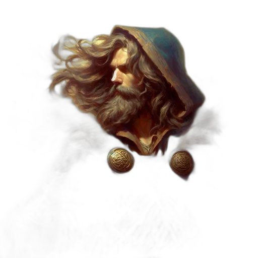 face, crown, hair, staff, fantasy art, concept art, pixel art, photorealistic transparent PNG cut-out