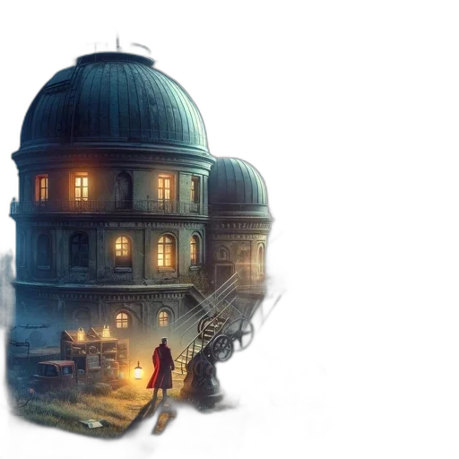 building, concept art, fantasy art, 3d render, pixel art, outer space, observatory, starry transparent PNG cut-out