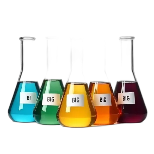 bottle, colorful, set, six, transparent, glass, beakers, different transparent PNG cut-out