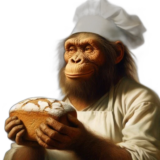 food, animal, hat, photorealistic, concept art, oil painting, 3d render, chimpanzee transparent PNG cut-out