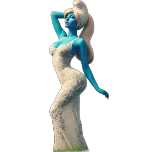dress, creature, concept art, 3d render, fantasy art, vaporwave, underwater, blue transparent PNG cut-out