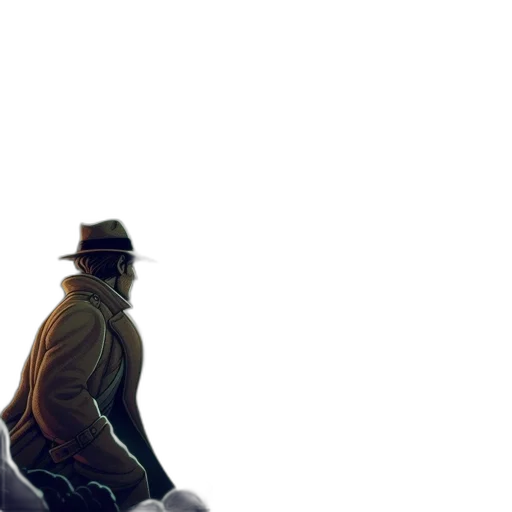 hat, jacket, staff, robot, concept art, comic book art, pixel art, 3d render transparent PNG cut-out