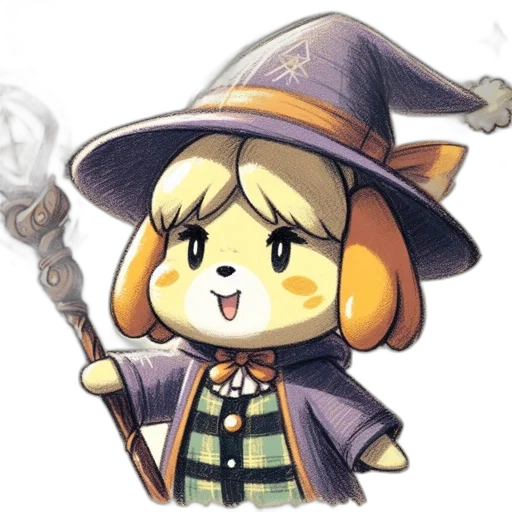 staff, hat, weapon, watercolor, pixel art, concept art, fantasy art, golden transparent PNG cut-out