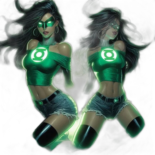 comic book art, concept art, fantasy art, cartoon, green, two, women, lantern transparent PNG cut-out