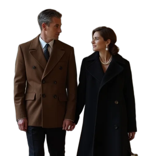 jacket, snow, city street, earth tones, man, brown, suit, woman transparent PNG cut-out
