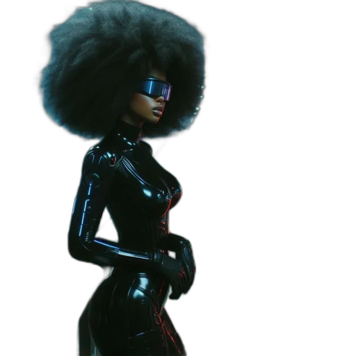 hair, robot, dress, concept art, cyberpunk, 3d render, comic book art, woman transparent PNG cut-out