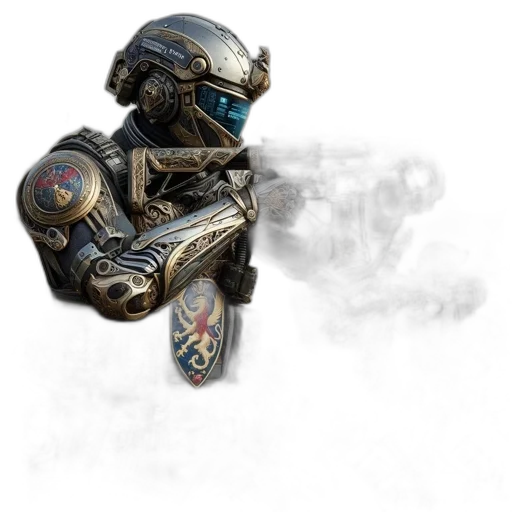 robot, weapon, sword, mask, concept art, fantasy art, pixel art, 3d render transparent PNG cut-out