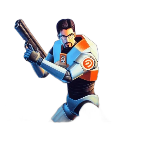 weapon, robot, staff, jacket, concept art, 3d render, pixel art, comic book art transparent PNG cut-out