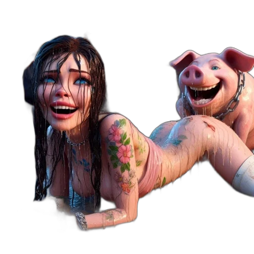 creature, animal, 3d render, concept art, fantasy art, photorealistic, woman, lies transparent PNG cut-out