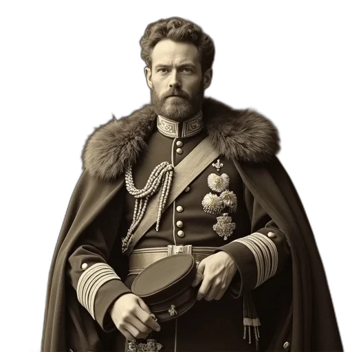 staff, crown, jacket, face, photorealistic, concept art, sepia-toned, vintage transparent PNG cut-out