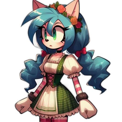 staff, dress, flower, pixel art, fantasy art, anime, concept art, green transparent PNG cut-out