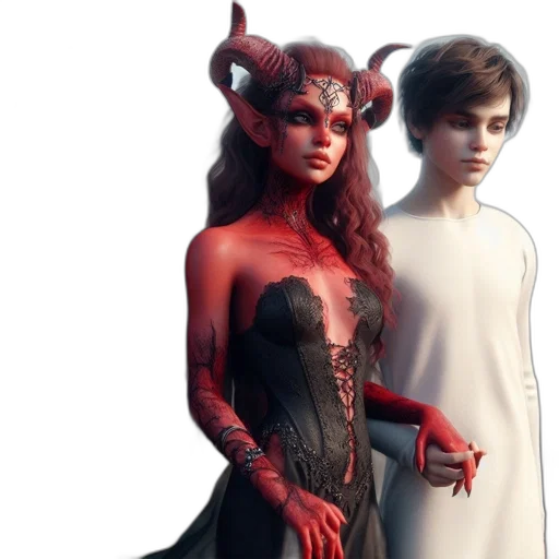 concept art, fantasy art, 3d render, comic book art, red, two, characters, woman transparent PNG cut-out