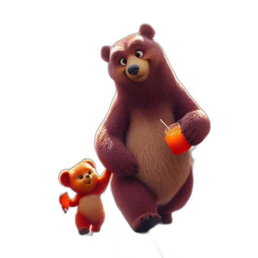 concept art, 3d render, two, bears, walk, city, street, one transparent PNG cut-out