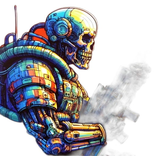 robot, cyberpunk, concept art, pixel art, comic book art, blue, metallic, cyborg transparent PNG cut-out