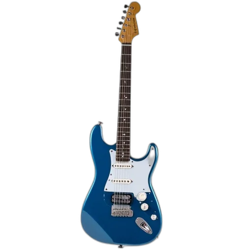 blue, electric, guitar, glossy, finish, white, pickguard, displayed transparent PNG cut-out