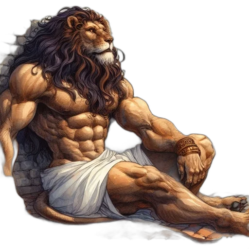 animal, fantasy art, photorealistic, concept art, comic book art, anthropomorphic, lion, human transparent PNG cut-out