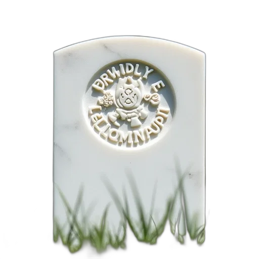 3d render, close-up, view, white, marble, headstone, circular, emblem transparent PNG cut-out