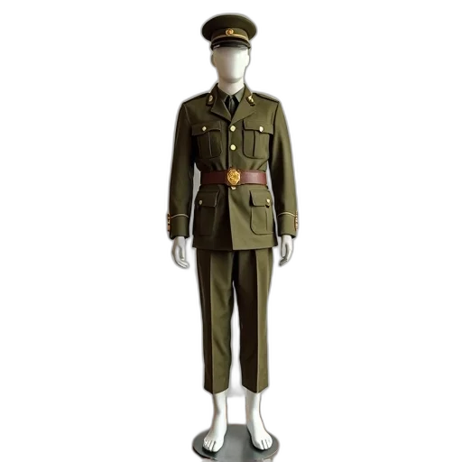 staff, jacket, mannequin, dressed, military, uniform, green, brown transparent PNG cut-out