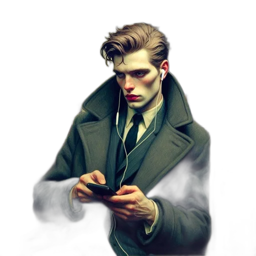 jacket, face, staff, concept art, comic book art, fantasy art, photorealistic, fog transparent PNG cut-out