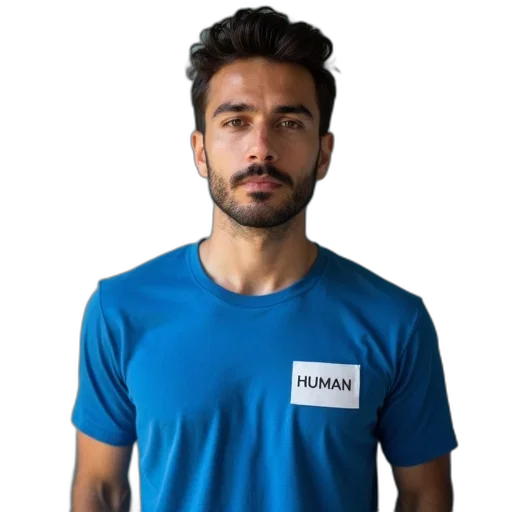 staff, face, animal, man, wearing, blue, t-shirt, name transparent PNG cut-out