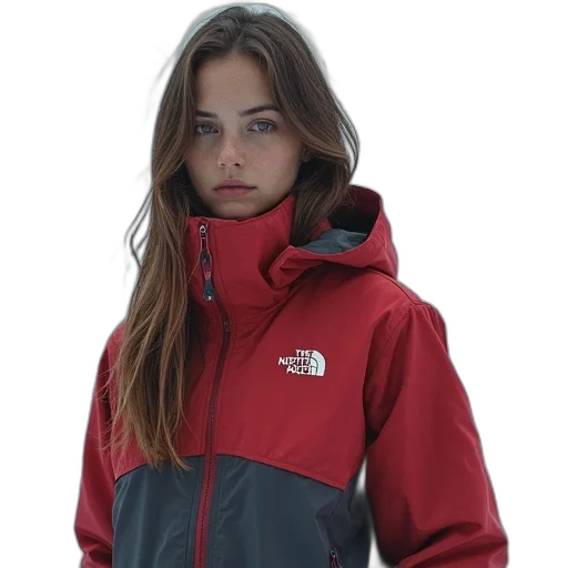 jacket, face, red, north, womens transparent PNG cut-out