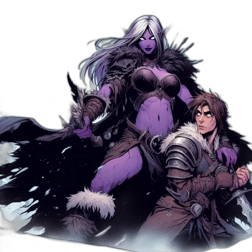 comic book art, concept art, fantasy art, snow, fire, dark, monochrome, two transparent PNG cut-out