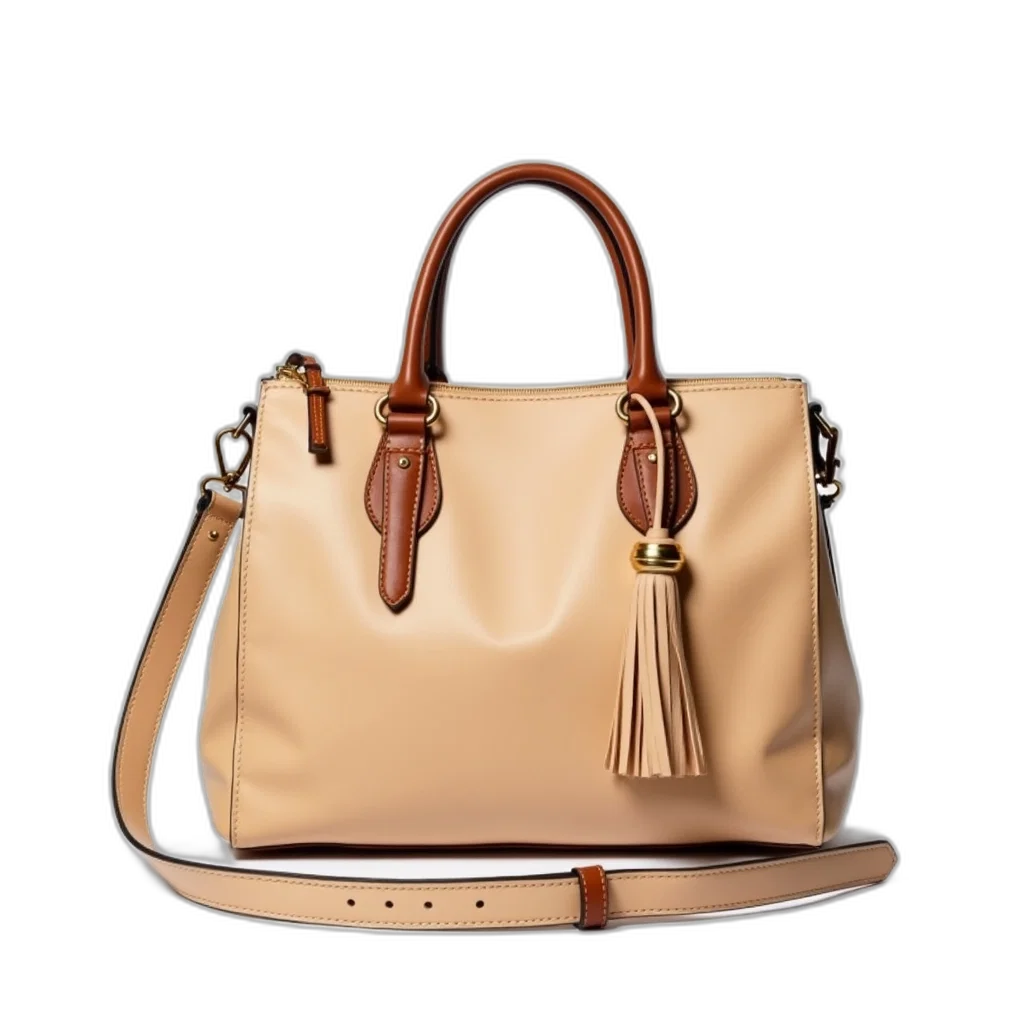 3d render, photorealistic, earth tones, golden, monochrome, beige, leather, handbag transparent PNG cut-out