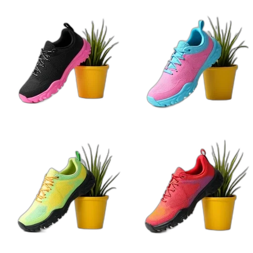 shoes, 3d render, neon, colorful, pastel, collection, sneakers, displayed transparent PNG cut-out
