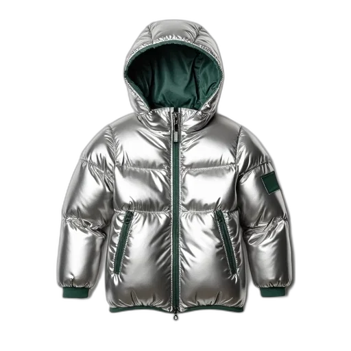 jacket, 3d render, shiny, metallic, silver, coat, zipper, green transparent PNG cut-out