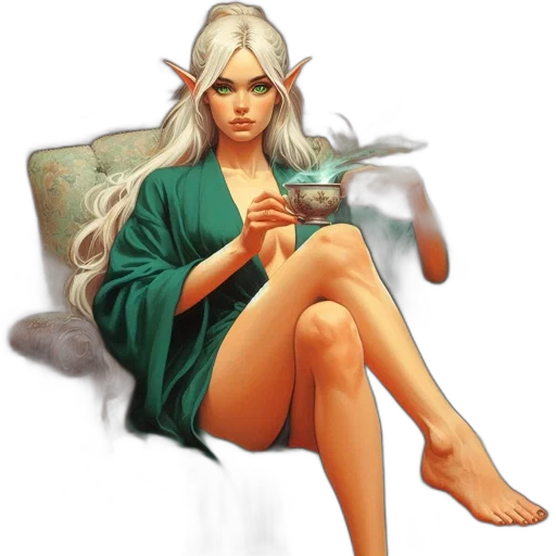 fantasy art, concept art, comic book art, pixel art, fire, green, woman, elven transparent PNG cut-out