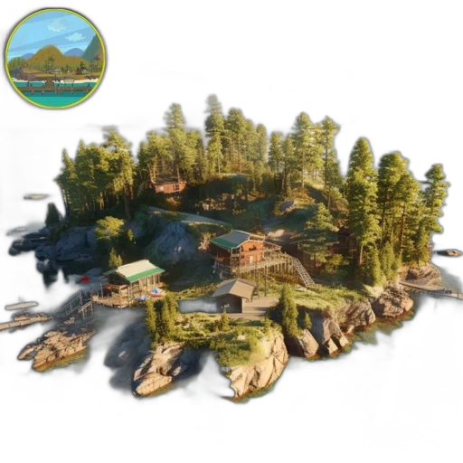 3d render, concept art, photorealistic, fantasy art, forest, idyllic, island, wooden transparent PNG cut-out