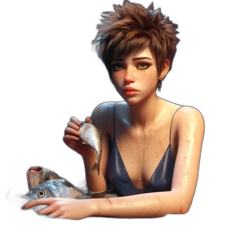 face, hair, weapon, jewelry, concept art, photorealistic, cyberpunk, fantasy art transparent PNG cut-out