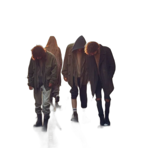 jacket, staff, umbrella, concept art, pixel art, 3d render, cyberpunk, fog transparent PNG cut-out