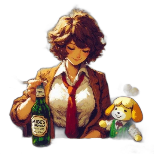jacket, bottle, food, staff, pixel art, concept art, anime, watercolor transparent PNG cut-out