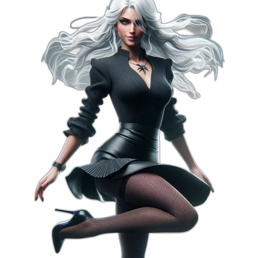dress, staff, concept art, fantasy art, comic book art, 3d render, monochrome, dark transparent PNG cut-out