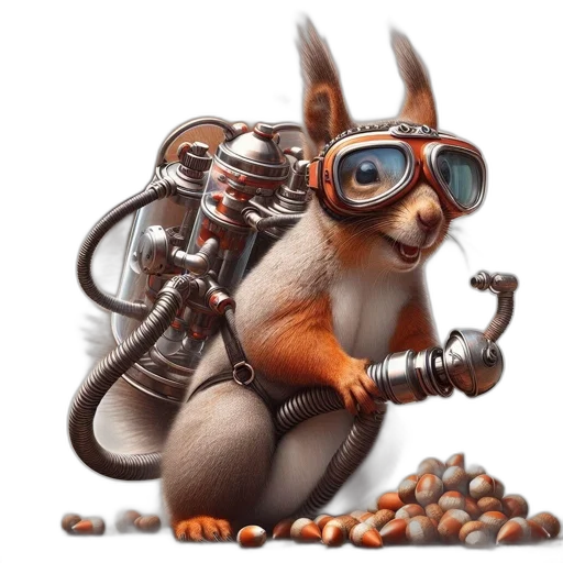 concept art, fantasy art, photorealistic, anthropomorphized, squirrel, sporting, mechanical, enhancements transparent PNG cut-out