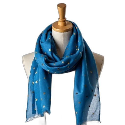 blue, mannequin, wearing, scarf, pattern, small, golden, stars transparent PNG cut-out