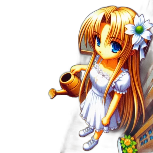 dress, staff, flower, pixel art, anime, fantasy art, 3d render, young transparent PNG cut-out